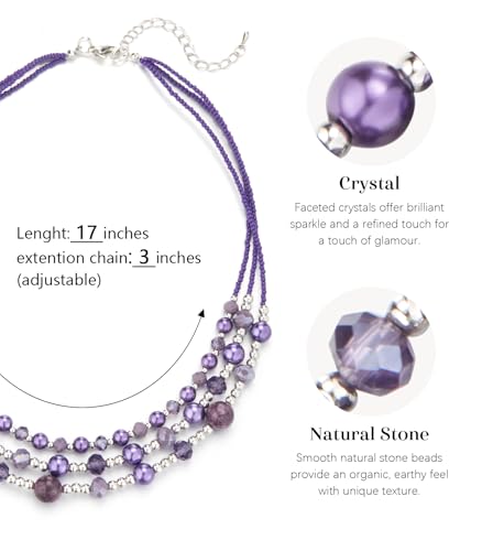 Noessla Beaded Statement Necklaces for Women Layered Chunky Bead Necklace Fashion Costume Jewelry Gifts for Mom - color: Purple