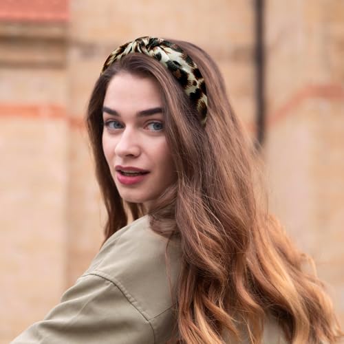 3-Piece Top Knotted Floral Pattern Headbands for Women & Girls, Cute Flower Print Knot Headband, Non Slip Fashion Hair Bands Hairbands (Coffee) - color: Coffee