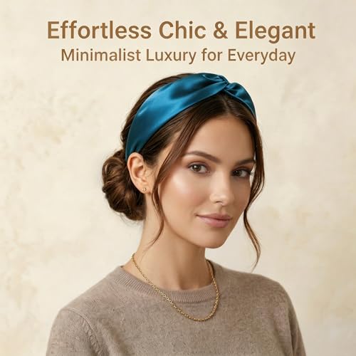 ZLYC Mulberry Silk Headband Elastic Twist Knotted Head Bands for Women's Hair, Solid Mineral Blue - color: Solid Mineral Blue
