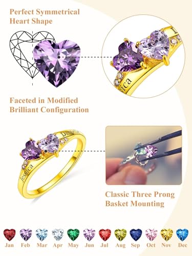 Custom4U Personalized 1-4 Birthstone Rings for Women Promise Rings for Her Sterling Silver Mothers Ring Customized Cubic Zirconia Stones Wedding/Valentine's Day/Mother's Day Jewelry Gift for Mom Wife - color: A-2 Names-Gold