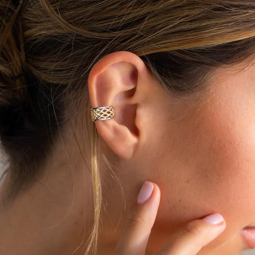 CHIC & ARTSY 925 Sterling Silver Ear Cuffs for Women, Non Piercing Clip On Cartilage Cuffs, Adjustable Fake Conch & Helix Earrings, Gold Plated & Oxidized Various Styles - color: ear cuff #13