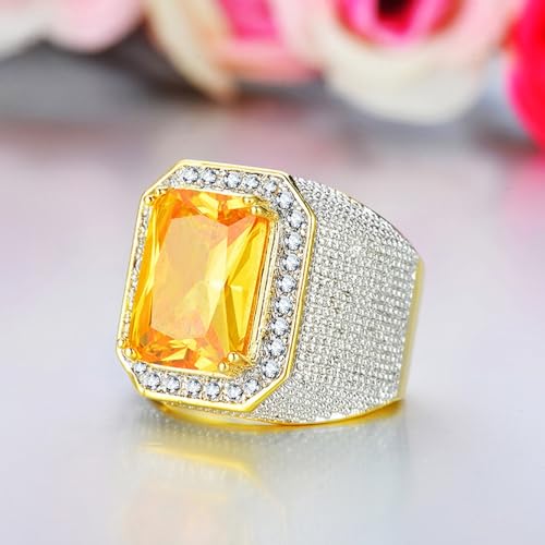 ICED OUT Big Yellow gems Stone Rings for Men Hip Hop Square Big gem ring for women cocktail party Music Festival rings Jewelry Rings for Men rings for Heavy Metal ring Party ﻿ - size: 10