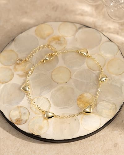 Gold Bracelets for Women 14K Gold Plated Flower/Clover/Butterfly/Heart Bracelet Adjustable Dainty Hypoallergenic Jewelry Gift - color: heart gold