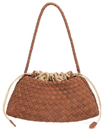 Woven Hobo Bags for Women Suede Woven Tote Bag Trendy Bucket Purse Underarm Shoulder Bag Vintage Tote Handbag Clutch Purses - color: Suede-brown