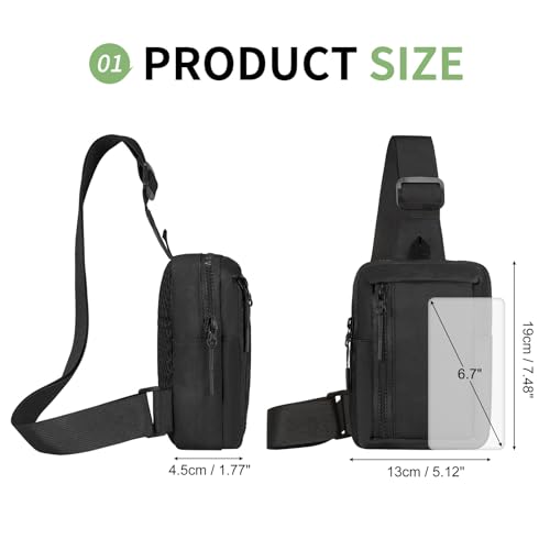 Mini Sling Bag for Men and Women, 7.5 Inch Small Anti Theft Crossbody Sling Backpack Nylon Chest Bag Fanny Pack for Travel Running Hiking (Black) - color: Black