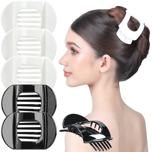 RC ROCHE 6 Pcs Flat Claw Hair Clips for Women Thick Hair French Round Duckbill Square Secure Strong Hold Grip Clamps Barrettes Curved No Slip No Crease Plastic Styling Cute, Medium Black & White - color: (Medium) Black & White