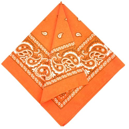 MDSTYLE 100% Cotton Bandana for Men & Women 22" x 22" Paisley Pattern Handkerchief Headband Scarf - color: Orange