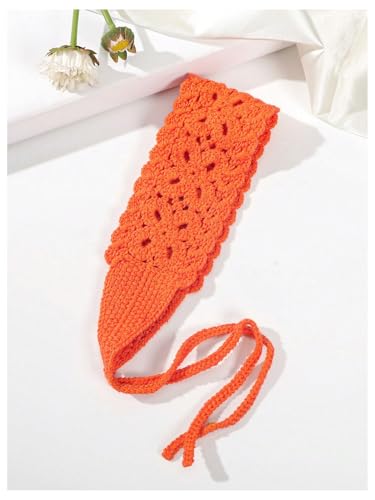 OYOANGLE Women's Boho Crochet Knit Hair Band Vintage Head Wrap Hair Bandanas Head Kerchief Orange One-Size - color: Orange
