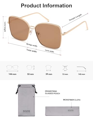 SOJOS Trendy Square Oversized Sunglasses Womens Mens UV400 Big Large Designer Shades SJ1082 - color: Gold/Light Brown