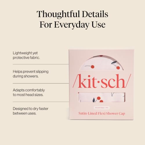 Kitsch Luxury Shower Caps for Women Reusable Waterproof - Large Shower Cap for Women, Non-slip, Quick-dry Hair Cap for Long and Short Hair, Comfortable and Stylish Design - Cherry Print - color: Cherry Print
