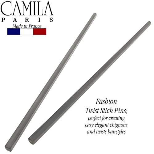 Camila Paris CP3381 French Twist Stick Hair Pin, Set of 2 Gray, Girls Chopsticks Hair Pins for Girls Spiral Updo Chignon Bun Holder, Styling Hair Accessories for Women, Made in France - color: Gray