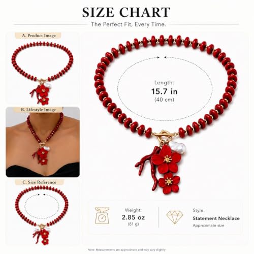 Red Beaded Necklace for Women Choker Gold Toggle Clasp Layered Stack Dainty Statement Western Boho Trendy Summer Vacation Necklaces Birthday Jewelry Gifts - color: C2:Red Beaded Necklace