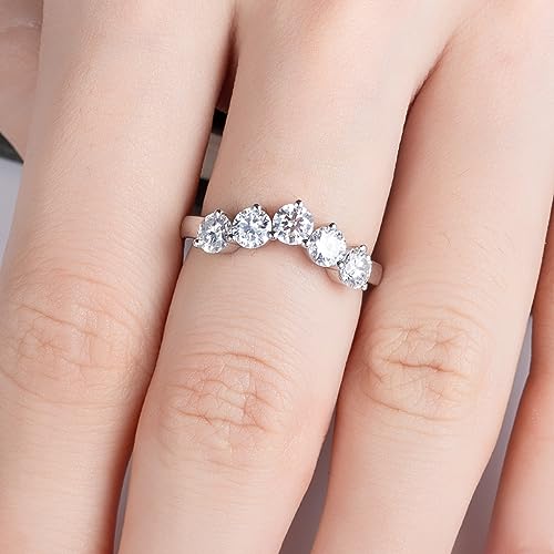 Moissanite Eternity Rings Wedding Bands D Color VVS1 Clarity Round Brilliant Cut 925 Sterling Silver 5/6 Stones Anniversary Band Rings for Women with Certificate - color: Round Cut 1.5CTTW