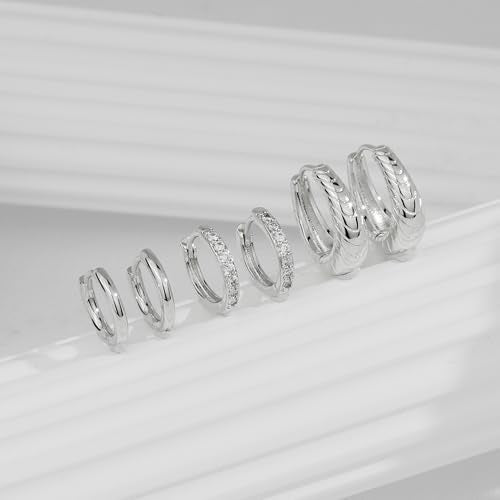 Poxtex Small Sterling Silver Huggie Hoop Earrings Set for Women, Hypoallergenic 14K Gold Plated Hoops Stacks for Multiple Piercings, Dainty Cute Mini Lightweight Cartilage Studs Trendy Jewelry Gift - color: Silver-chunky twisted hoop