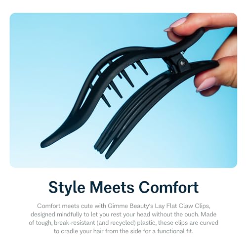 Gimme Beauty Lay Flat Curved Comfort Clip - Designed for Driving & the Headrest - Strong, Break-Resistant Clips for All Hair Types - Aesthetic & Non-Slip Hair Accessory - Black & Tortoise (2 Pack)
