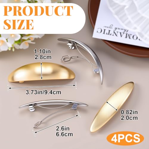 HINZIC 4pcs Oval French Hair Barrette, Non-Slip Large Alloy Hair Clip for Women, Vintage Wedding Prom Formal Hairpins Accessories for Thick Thin Long Short Curly Straight Hairstyles- Gold & Silver - color: Gold & Silver-4pcs