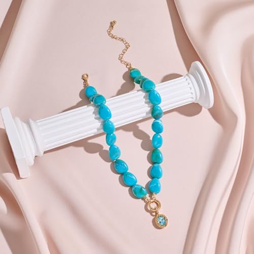 Multicolor Irregular Beaded Necklace for Women Chunky Resin Oval Bead Choker with Cubic Zirconia Pendant Summer Beach Mothers Day Gifts - color: XL23350E