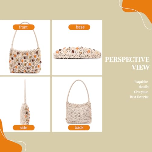 Boho Crochet Shoulder Bag for Women, Colorful Beaded Beach Tote Handbag Lightweight Summer Knit Hobo Purse &Travel Organizer (Style 2)