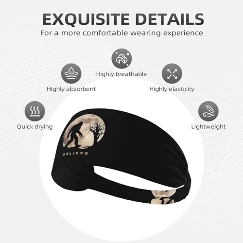 Black and Gold Swirl Liquid Ink Marble Workout Headbands Fashion Sports Sweatbands Yoga Hairbands for Fitness Athletic Non Slip Wicking Headscarf for Men Womens Girls Summer Accessories Elastic Bands - color: Funny Bigfoot Sasquatch Full Moon