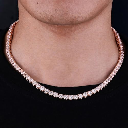 Savlano 18K Gold Plated Cubic Zirconia Round 4.5MM Classic Tennis 18 Inches Chain Necklace For Women & Men Comes With a Gift Box - color: Rose Gold