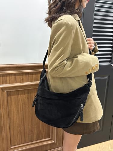 Women's Crescent Crossbody Bag – Large Capacity Suede Sling Bag, Travel Shoulder Bag for Women, Tote Purse - color: Black