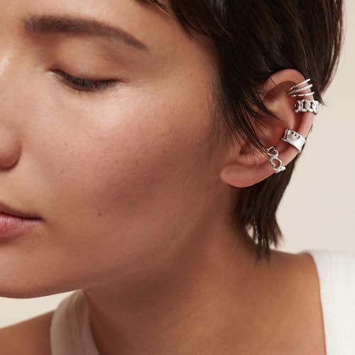 CHIC & ARTSY 925 Sterling Silver Ear Cuffs for Women, Non Piercing Clip On Cartilage Cuffs, Adjustable Fake Conch & Helix Earrings, Gold Plated & Oxidized Various Styles - color: ear cuff #15
