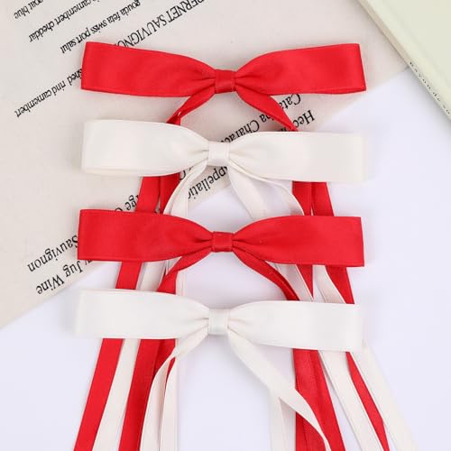 WORTL Red Hair Bows Clips Coquette Ribbon Bowknot with Long Tail Princess Hair Bows French Barrettes Hair Accessories for Women Girls 16PCS (Red, Cream) - color: Red, Cream