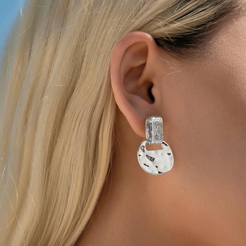 MUYAN Gold and Silver Boho Hammered Dangling Earrings for Women Modern Statement Finish Dangle Drop Earrings Jewelry - color: A Silver