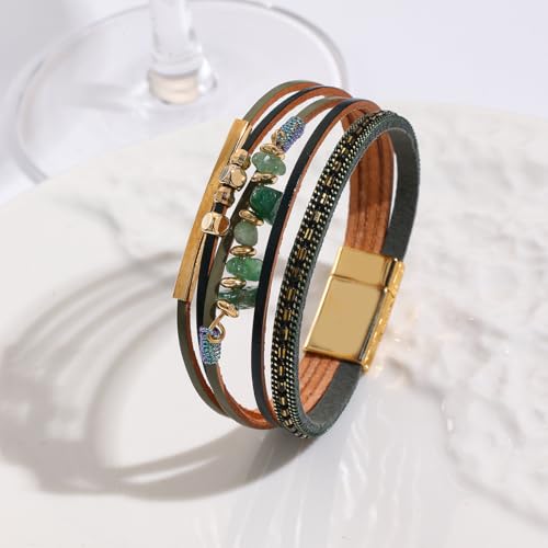 Turquoise Leather Wrap Bracelet for Women Cross Boho Beaded Stack Wrap Cuff Bracelets Stackable Crystal Bangle With Gold Silver Bohemian Jewelry Gift - color: whitecross