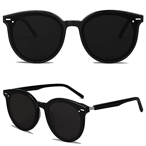 SOJOS Sunglasses Womens Trendy 2025 Classic Round Retro Vintage Shades Large Frame Sunnies SJ2067 - color: Shiny Black