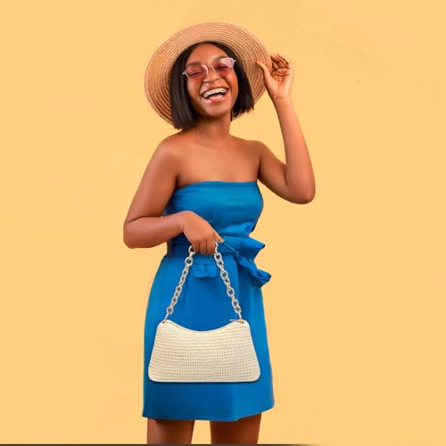 BLNUIEEN'XM 2025 Straw Purses for Women, Shoulder Bag Tote Wicker Woven Handbag Summer Beach Straw Purse with Zipper Closure