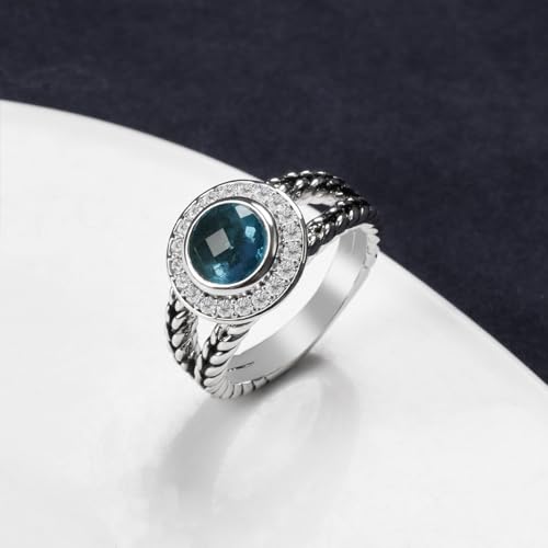 Designer Inspired Twisted Cable Statement Rings for Women Fashion Jewelry 8 MM CZ Split Shank Cable Ring Gift - color: Blue