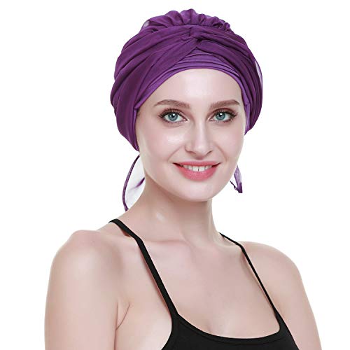 Chemo Headwear Turbans for Women Long Hair Head Scarf Headwraps Cancer Hats - color: Dark Purple
