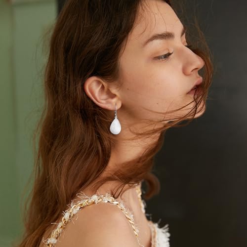 14K Gold Dangle Earrings for Women，Lightweight Circle Disc Coin Geometric Flat Brushed Drop Earrings, Hypoallergenic Leverback Earrings Jewelry - color: Silver