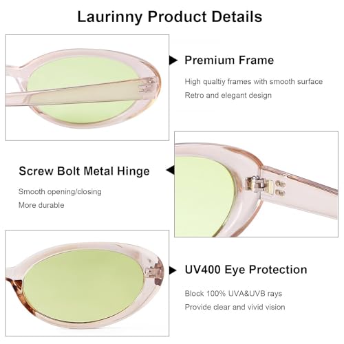 90s Sunglasses for Women Men Retro Small Oval Sunglasses - color: Champagne/Light Yellow