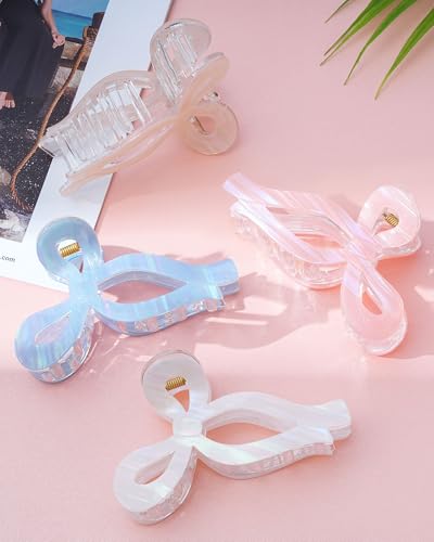 Mesovor 4 Pack Elegant Bow Hair Claw Clips, Nonslip 4.3" Large Hair Grip Hairclips for Thin and Thick | Acrylic Hair Strong Hold Hair Jaw Clamps (Mermaid Stripes) - color: Mermaid Stripes