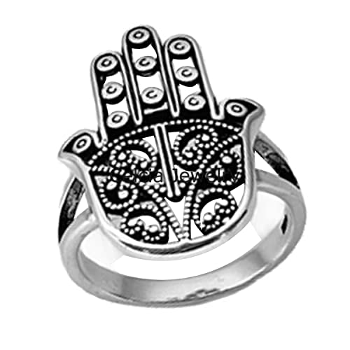 Solid 925 Sterling Silver Large Hamsa Ring, Flower Ring, Statement, Hand, Religious, Boho Bohemian, Minimalist, Mothers Day (Size 7)