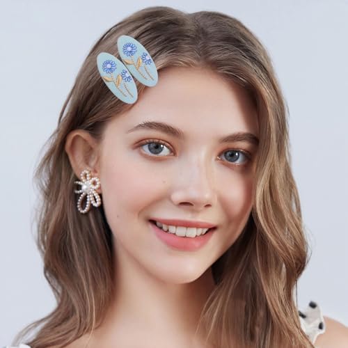 Set Of 2 Delicate Hand Embroidered Hair Clip Vintage Flower Zouju For Daughters Teens Women Girlfriends Wives Unique Hair Accessories (Azure Hair Clip) - color: Azure Hair Clip