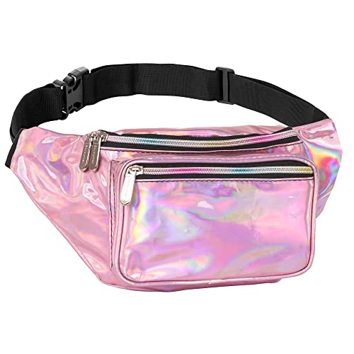 Holographic Fanny Pack Belt bag - Crossbody Waist Bag for Men or Women - Hands-Free, Waterproof Large Bumbag for Hiking, Running, and Travel (Pale Pink) - color: Holographic Pale Pink