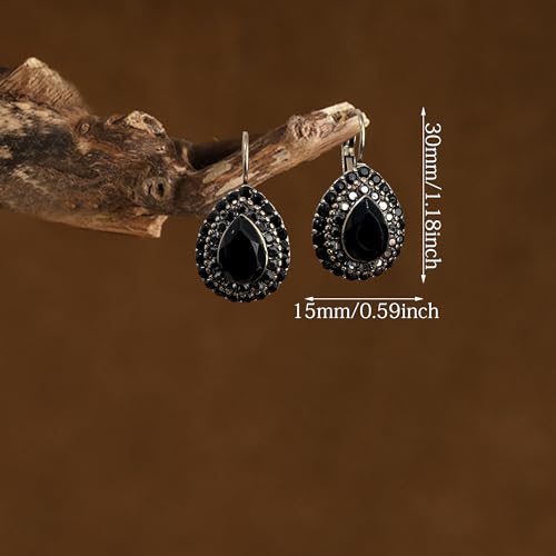 Unique Bohemian Vintage Sparkly Crystal Colorful Round Flower leverback earrings Boho Retro Bronze Circle Beaded Flower Floral Dangle Drop Earrings for Women - color: Black 17