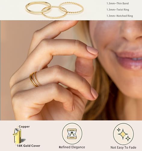Gold Silver Rings for Women Non Tarnish Stackable Thin Gold Ring 18K Gold Plated Dainty Ring Set Trendy Thumb Pinky Knuckle Ring Wedding Bands Promise Engagement Gold Jewelry Rings Size 6 7 8 9 10 11 - color: gold rings