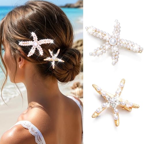Starfish Hair Clips Gold Pearl Sea Star Hair Barrettes Mermaid Beach Hair Accessories for Women and Girls (Gold) - color: Gold