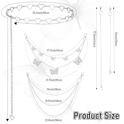 ElevateTech 5Pcs Chain Belt for Women Heart Chain Belt Jeans Pants Pocket Waist Punk Pocket Chains Hip Hop Goth Adjustable Body Accessories Formal Wear Dresses Casual Pants Girls Gift (Silver)