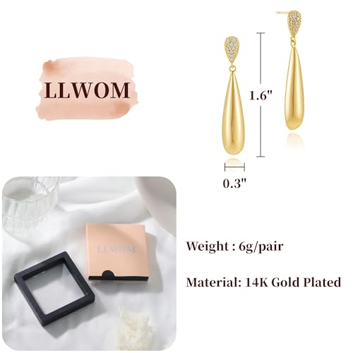 LLWOM Gold Silver CZ Teardrop Dangling, Pearl Drop Studs Dangle Earrings for Women Trendy, Hypoallergenic Jewelry Gift for Wedding/Party/Prom/Daily - color: Gold CZ Teardrop