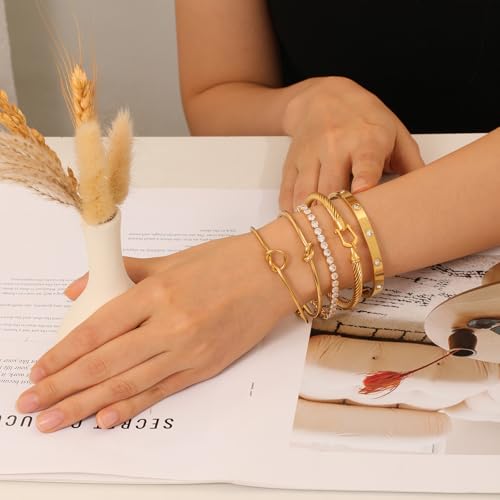 18 K Gold Plated Love Bangle Bracelet Stack Cuff Jewelry for Women Jewelry Set for Women Gift with Box - style: style7
