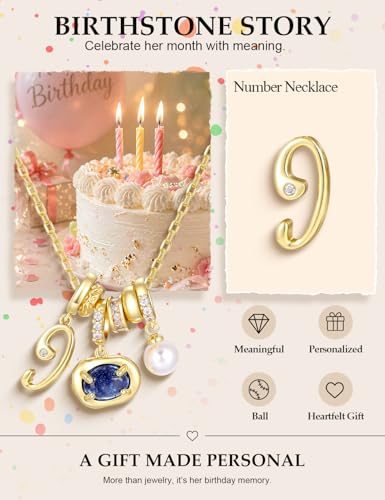 Freekiss Gold Pendant Necklace for Women, Dainty Diamond Necklaces for Women Simple 14K Gold Plated Paperclip Choker Necklaces Cute Minimalist Open Oval Necklaces Gold Jewelry for Women Gifts - color: Gold, style: Number 9 - Lapis Blue Oval