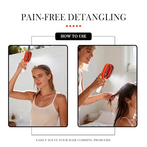 2-in-1 Manual Non-Electric Detangler Hair Brush with Built-In Mister Spray, Wet & Dry Detangling Brush for Curly, Wavy & Straight Hair, No-Tangle Anti-Frizz Brush，Reservoir 50ml.(Orange) - color: Orange