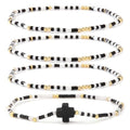 Gold Colorful Beaded Cross Bracelet Stack Set for Women,Handmade Bohemian Seed Beads Stacked Bracelets Fashion Holiday Jewelry Gift - color: Black
