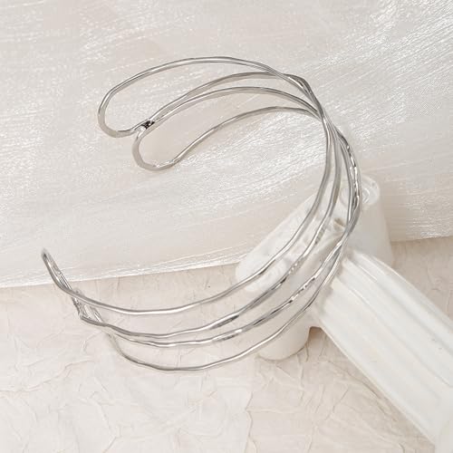 YVVLEE 3Pcs Arm Cuff for Women Open Upper Coil Bangle Bracelets Armlet Gold Silver Adjustable Armband Arm Bracelet Set - color: D