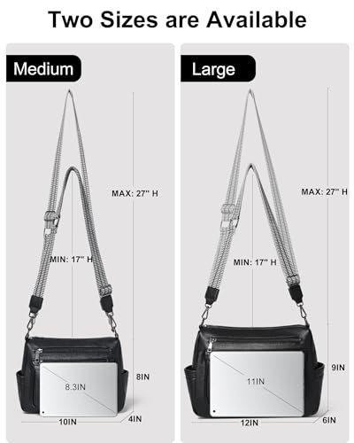 Bluome Crossbody Purses for Women, Medium Large Faux Leather Crossbody Bags Lightweight Sling Bag Shoulder Handbags - color: Black, size: Large 12L